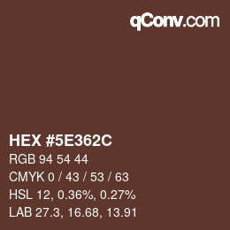 Color code: HEX #5E362C | qconv.com