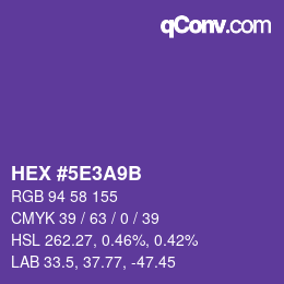 Color code: HEX #5E3A9B | qconv.com