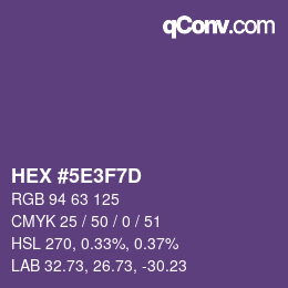 Color code: HEX #5E3F7D | qconv.com