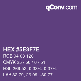 Color code: HEX #5E3F7E | qconv.com