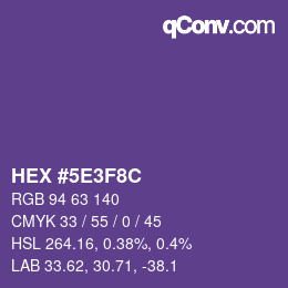 Color code: HEX #5E3F8C | qconv.com