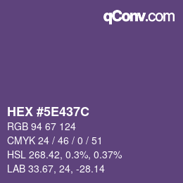 Color code: HEX #5E437C | qconv.com