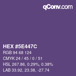 Color code: HEX #5E447C | qconv.com