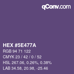 Color code: HEX #5E477A | qconv.com