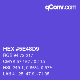 Farbcode: HEX #5E48D9 | qconv.com