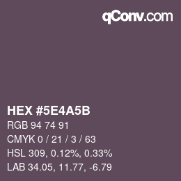 Color code: HEX #5E4A5B | qconv.com