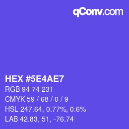 Farbcode: HEX #5E4AE7 | qconv.com