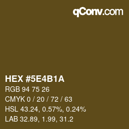 Color code: HEX #5E4B1A | qconv.com