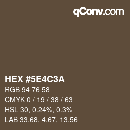 Color code: HEX #5E4C3A | qconv.com