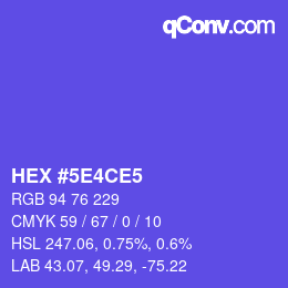 Farbcode: HEX #5E4CE5 | qconv.com