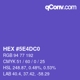 Farbcode: HEX #5E4DC0 | qconv.com