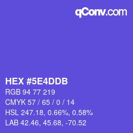 Farbcode: HEX #5E4DDB | qconv.com