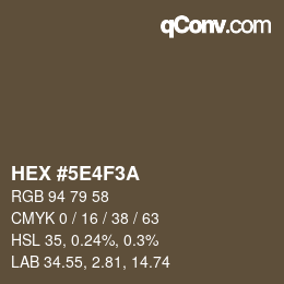 Color code: HEX #5E4F3A | qconv.com