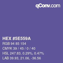Color code: HEX #5E559A | qconv.com