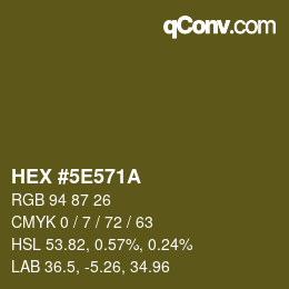 Color code: HEX #5E571A | qconv.com
