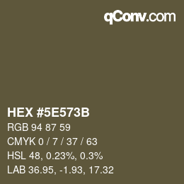 Color code: HEX #5E573B | qconv.com
