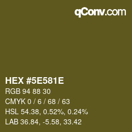 Color code: HEX #5E581E | qconv.com