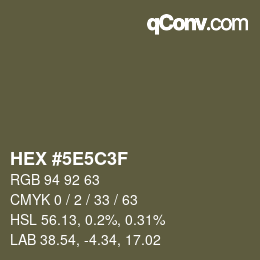 Color code: HEX #5E5C3F | qconv.com