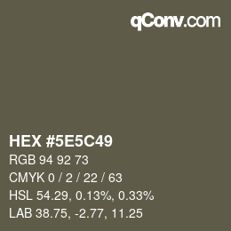 Farbcode: HEX #5E5C49 | qconv.com