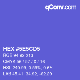 Farbcode: HEX #5E5CD5 | qconv.com