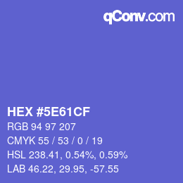 Farbcode: HEX #5E61CF | qconv.com