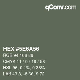 Color code: HEX #5E6A56 | qconv.com