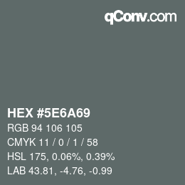 Color code: HEX #5E6A69 | qconv.com