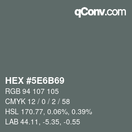 Farbcode: HEX #5E6B69 | qconv.com