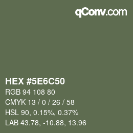 Color code: HEX #5E6C50 | qconv.com
