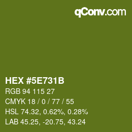 Color code: HEX #5E731B | qconv.com