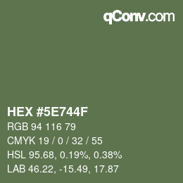 Color code: HEX #5E744F | qconv.com