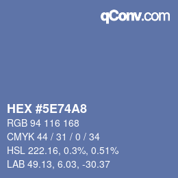 Farbcode: HEX #5E74A8 | qconv.com