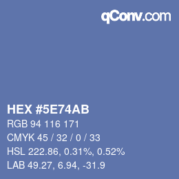 カラーコード: HEX #5E74AB | qconv.com