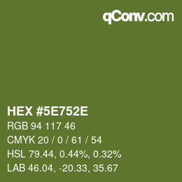 Color code: HEX #5E752E | qconv.com