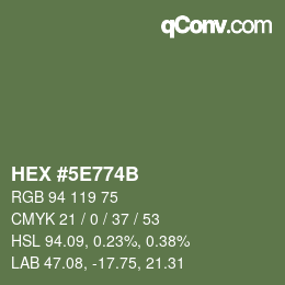 Color code: HEX #5E774B | qconv.com