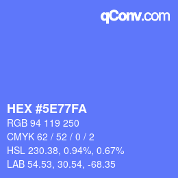 Farbcode: HEX #5E77FA | qconv.com