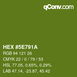 Color code: HEX #5E791A | qconv.com