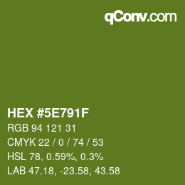 Color code: HEX #5E791F | qconv.com
