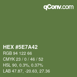 Color code: HEX #5E7A42 | qconv.com