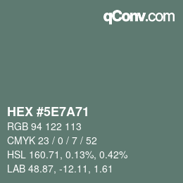 Color code: HEX #5E7A71 | qconv.com
