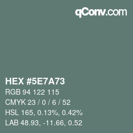 Color code: HEX #5E7A73 | qconv.com