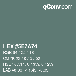 Color code: HEX #5E7A74 | qconv.com