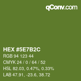 Color code: HEX #5E7B2C | qconv.com