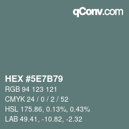 Color code: HEX #5E7B79 | qconv.com