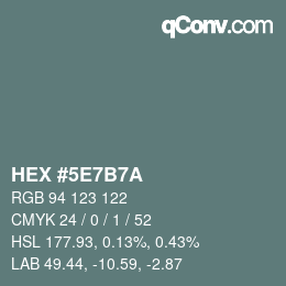 Color code: HEX #5E7B7A | qconv.com