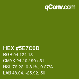 Color code: HEX #5E7C0D | qconv.com