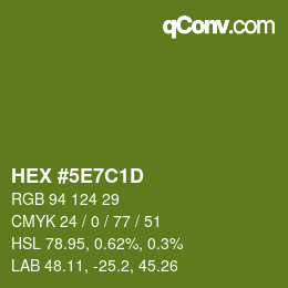 Color code: HEX #5E7C1D | qconv.com