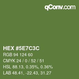 Color code: HEX #5E7C3C | qconv.com