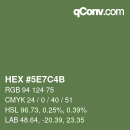 Color code: HEX #5E7C4B | qconv.com