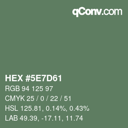 Color code: HEX #5E7D61 | qconv.com